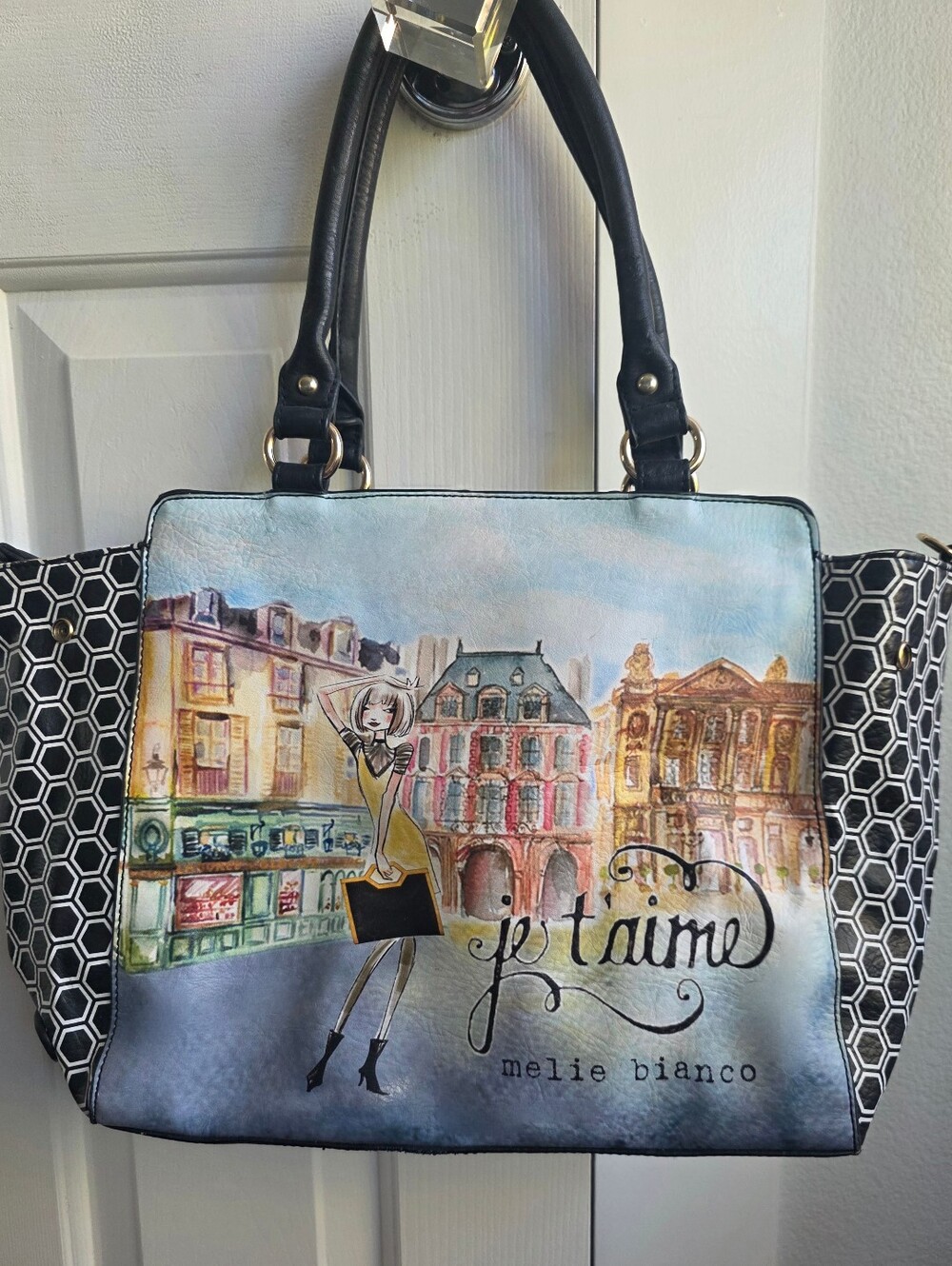 Melie Bianco Painted City Tote - Black, Yellow, Blue